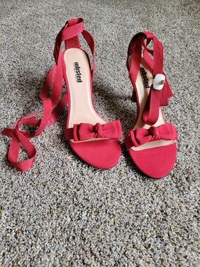 Unlisted Red Bow Lace-Up Heeled Sandals